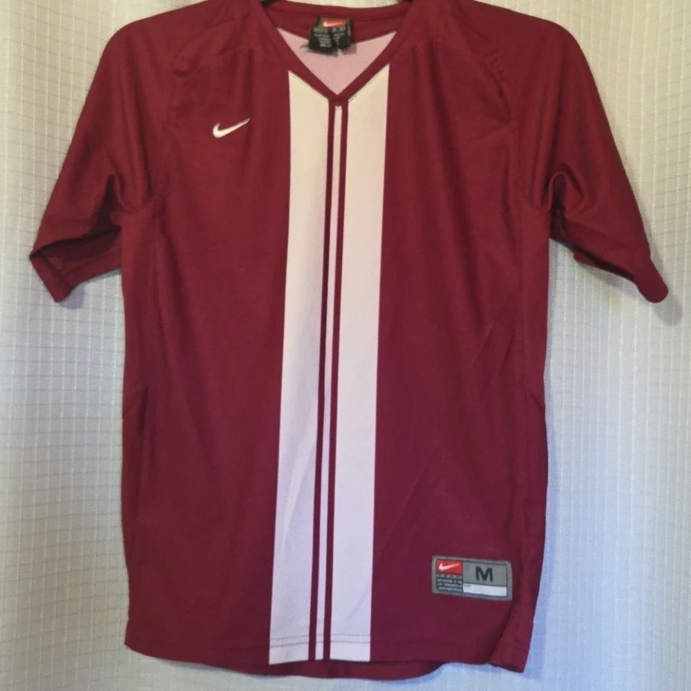 Nike Maroon Button V Neck Athletic Jersey Shirt Med - Picture 1 of 9